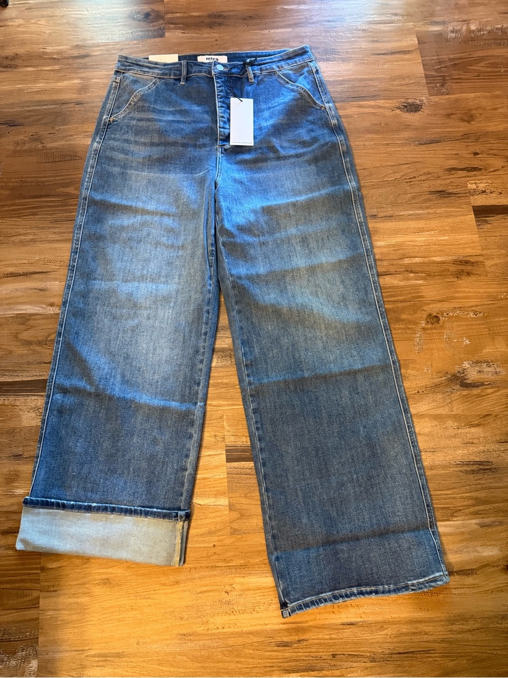 Wide Leg Blue Denim Jeans - Mica denim # cuff jeans